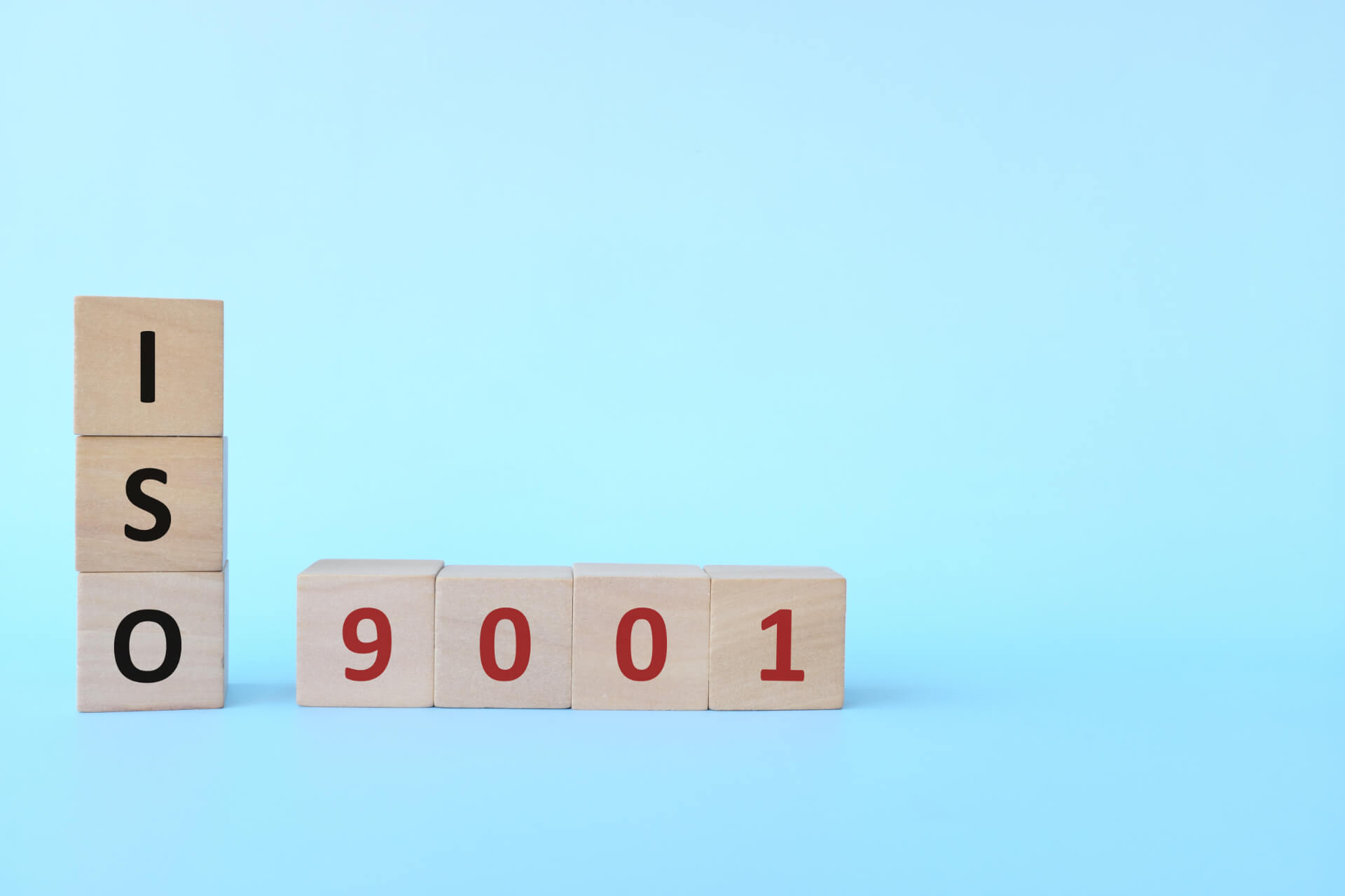 wooden blocks spelling ISO 9001